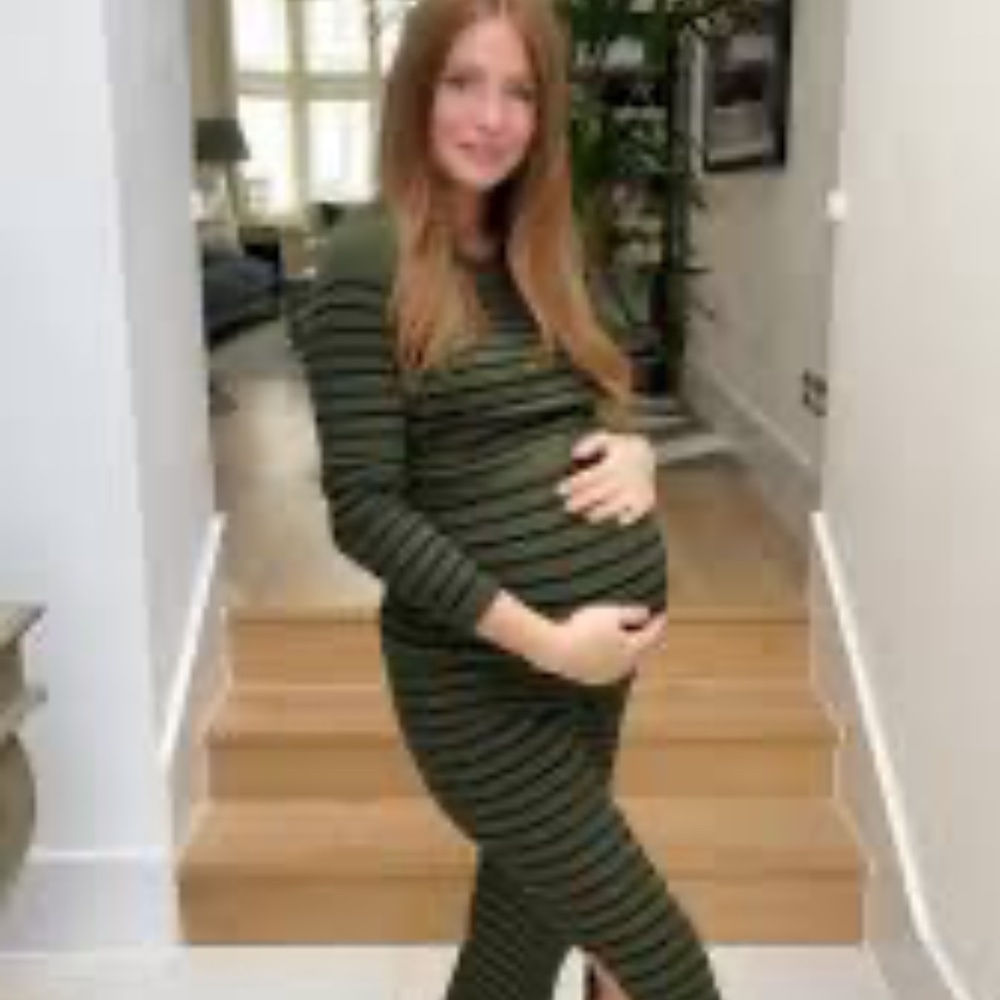 Seraphine olive green maternity and nursing sweater dress